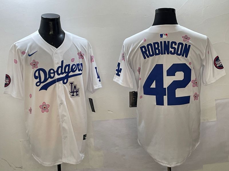 Men Los Angeles Dodgers #42 Robinson White Sakura Edition 2025 Nike MLB Jersey style 9